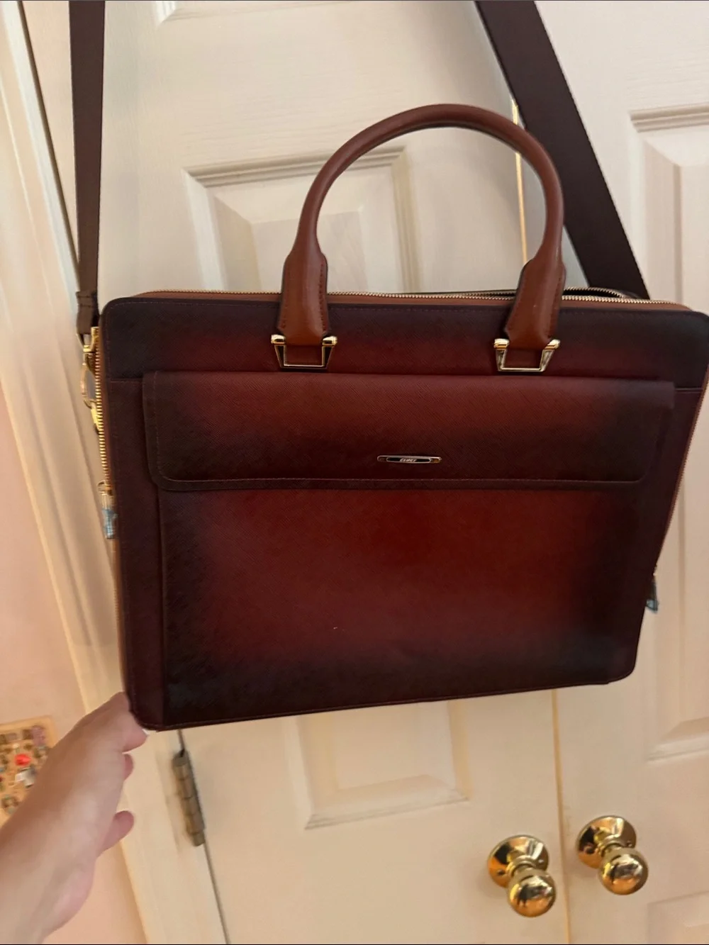Gucci Men's Burgundy Leather Briefcase with Gold Hardware